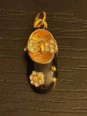Black Enamel Rhinestone Ballet Flat Shoe Pendant